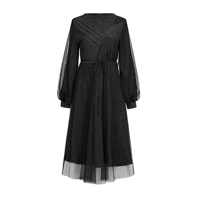 s.deer时尚拼接网纱条纹连衣裙