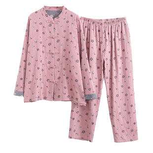 新中式睡衣女大码纯棉纱布复古风红色本命年春秋家居服胖mm200斤