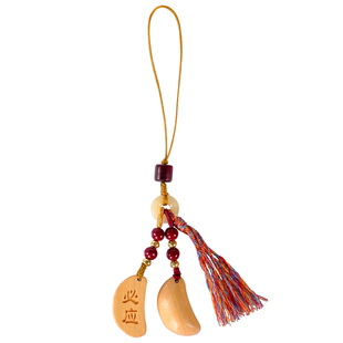 庙街文玩国风圣杯挂件平安扣檀木手机链新年礼物