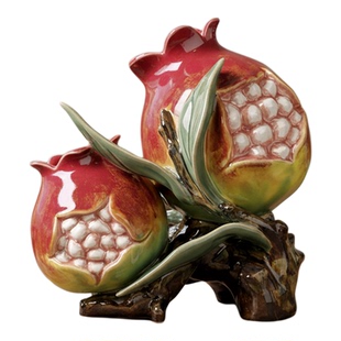 美陶《丁财两旺》石湾公仔 陶瓷石榴送朋友结婚礼物创意桌面摆件