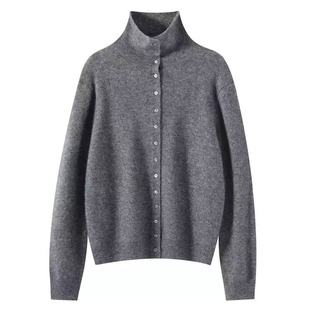 小鹿弥雅高领单排扣山羊绒针织开衫毛衣宽松秋冬