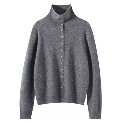 小鹿弥雅高领单排扣山羊绒针织开衫毛衣宽松秋冬