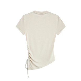 NEVA HU 半高领短袖t恤女设计感夏季新款不规则上衣修身打底衫