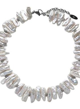 WY春夏新款珍珠项链天然淡水巴洛克颈链高级感中性情侣款甜酷风