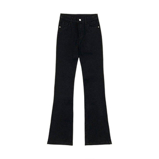 特大码黑色高腰牛仔裤女春季胖妹妹显瘦裤子粗腿屁股大遮肉微喇裤