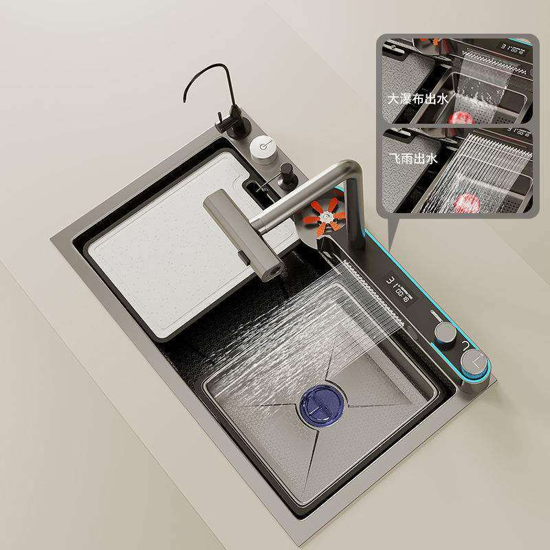 轻奢海豚蜂窝压纹瀑布水槽304不锈钢网红钢琴键欧式大单槽洗碗池,家装主材,水槽单品,淘宝优惠券,粉丝福利购,淘宝优惠卷