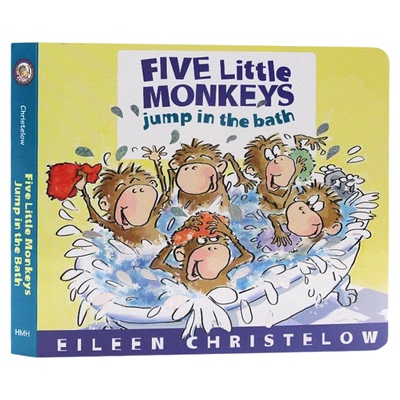 英文原版绘本 Five Little Monkeys Jump in the Bath 五只猴子在浴缸里跳 撕不烂纸板书 幼儿童英语启蒙图画故事书 亲子读物