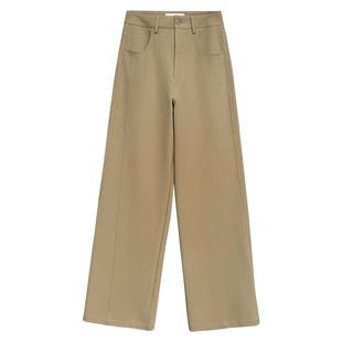 卡其色天丝西装阔腿裤女春秋垂感弯刀绵羊毛加长高个子窄版直筒裤