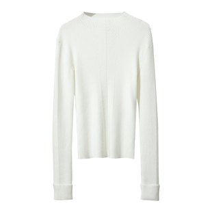 Amii2025冬新款半高领挽边袖口修身显瘦毛衣女坑条移针工艺上衣