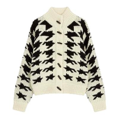 【现货】GROVE EDGE千鸟格针织开衫牛角扣圆领毛衣加厚羊毛外套