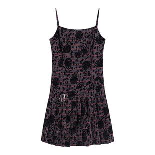 Lapaki Paka 经典腰果花植绒纹样 美式复古收腰格纹吊带连衣裙