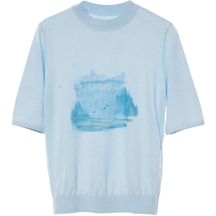 Distin Kidny/迪凯夏季短袖棉质针织衫女印花圆领休闲女装T恤上衣