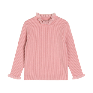 小O宝童装 宝宝新年打底毛衣女花边领红色冬女童内搭针织衫毛线衣