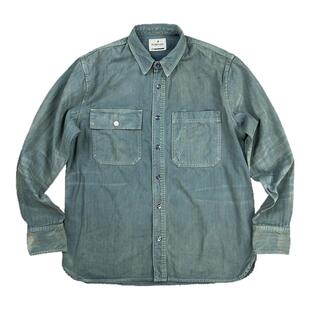 WIROTE威络 HBT人字斜纹 40s科莫湖绿美式复古翻盖做旧长袖衬衫