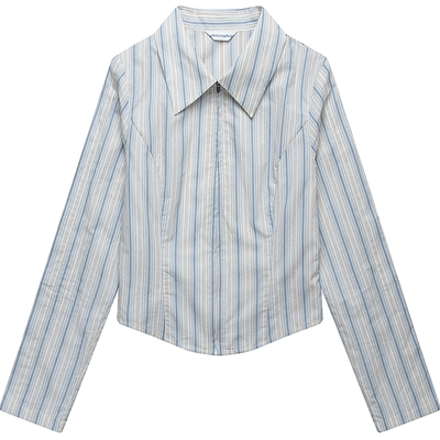 纯棉条纹拉链修身衬衫