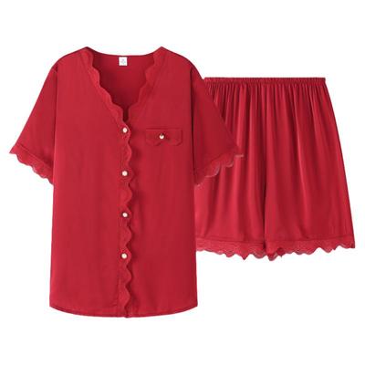 情侣睡衣女夏季冰丝红色新婚结婚