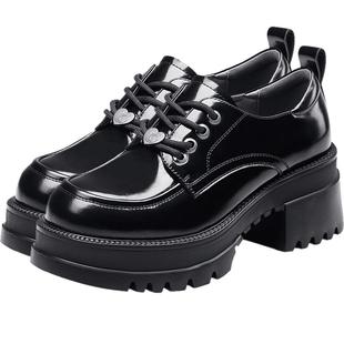 KISSCAT接吻猫[6.5cm奥利奥长腿乐福鞋]厚底增高绑带松糕小皮鞋