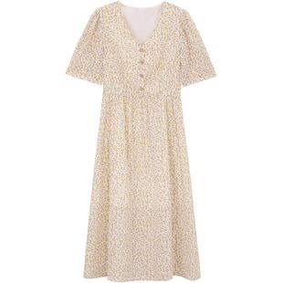 Mind Bridge女士碎花连衣裙夏季气质V领印花长裙收腰显瘦通勤裙子