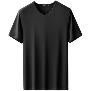 男士冰丝V领短袖T恤夏季莫代尔棉凉感透气上衣爸爸装宽松休闲半袖