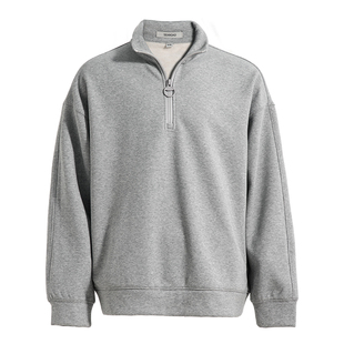 海上公路蚕丝混纺卫衣男士秋冬季加绒款简约松弛感半拉链立领上衣