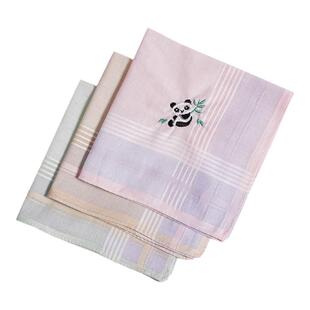 手帕女士随身熊猫刺绣古风纯棉吸汗小方巾老式经典怀旧绣花手绢