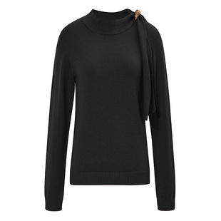 BCBG秋冬女装计感金属扣饰飘带领套头针织衫时尚气质通勤风毛衣