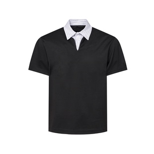 男道美式假两件衬衫学院风V领短袖宽松休闲时尚个性潮牌少年感T恤