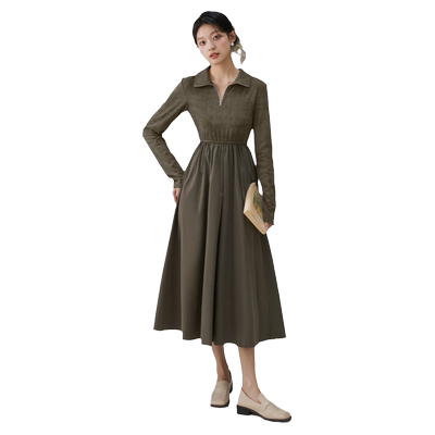 onemore翻领polo领长袖连衣裙