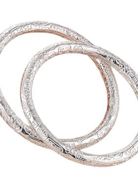 银千造 吉言手镯 足银999圆形平安福字纯银手镯女款闭口实心银镯