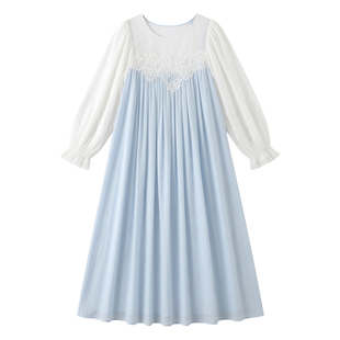 法式宫廷纯棉独特绝美睡裙蕾丝网纱晨袍长袖甜美公主风睡衣女春秋