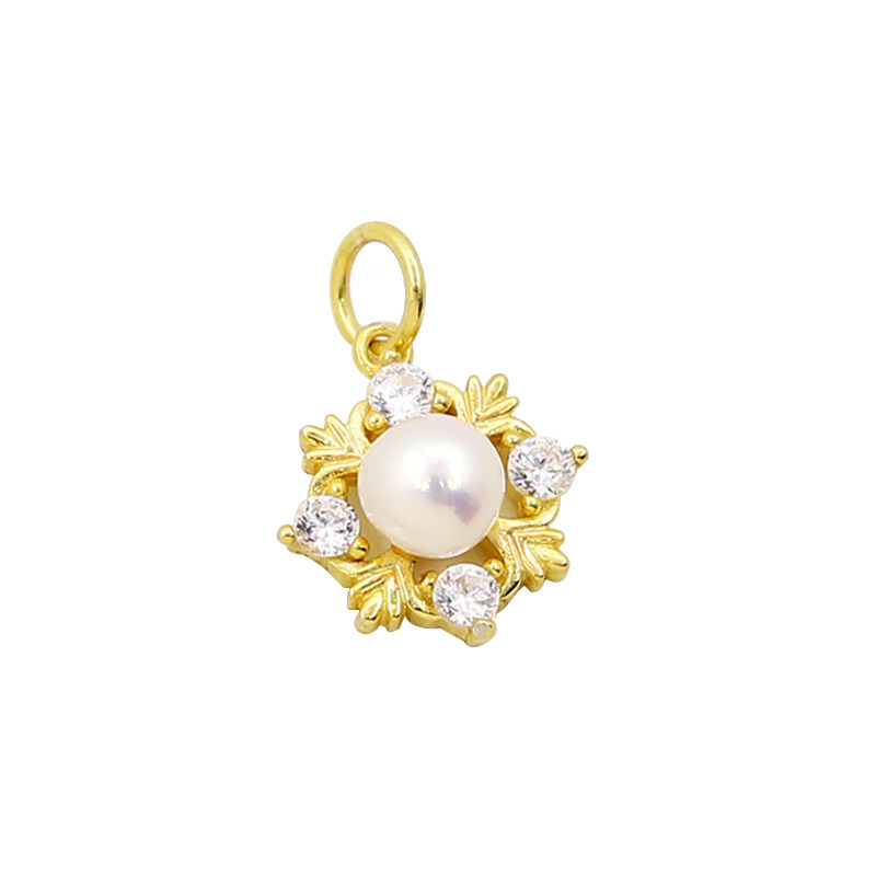 S925纯银天然珍珠雪花吊坠DIY项链手链饰品材料锆石星星雪花挂件