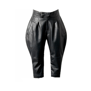 雅帅调进口绵羊皮哈伦七分裤真皮腰带宽松羊皮裤显瘦跨裤新款靴裤