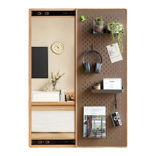 实木洞洞板穿衣镜红橡木隐形一体推拉换衣镜贴墙全身镜壁挂式镜子