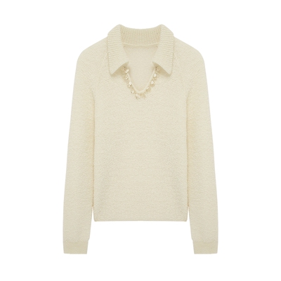 MESUX米岫25冬含Baby马海毛X绵羊毛POLO领重工链饰毛衣MNWUE419