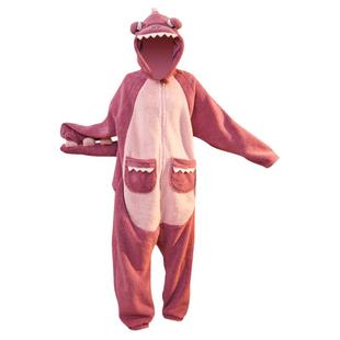 情侣动物连体睡衣女秋冬季可爱卡通珊瑚绒加厚小恐龙大码家居服男