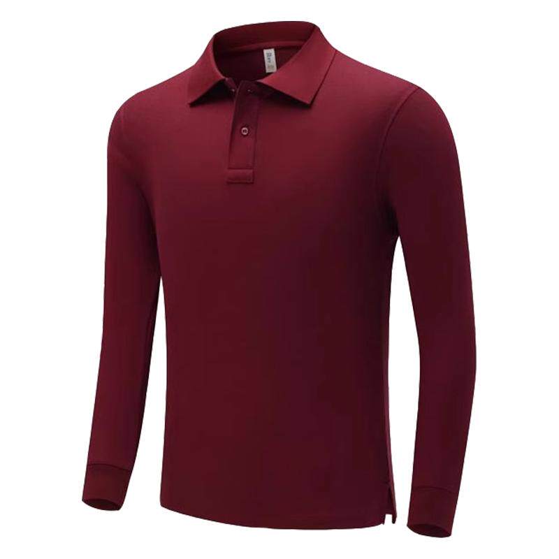 酒红色长袖polo衫工作服定制印logo秋冬企业珠宝销售团体工装订制