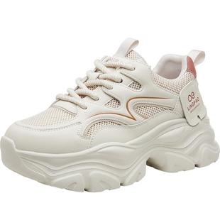 木林森真皮老爹鞋女2025秋冬新款皮面女鞋厚底增高显瘦运动休闲鞋