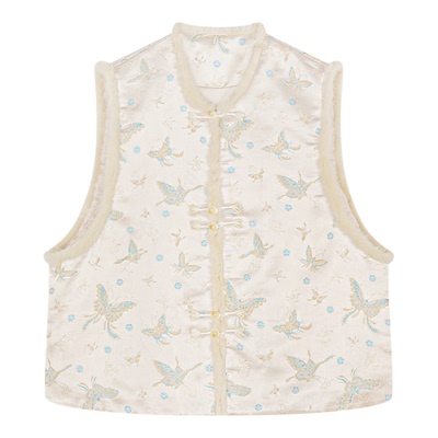 邱莹莹 HELA AOMI “暖貂蝶赋”水貂毛条国风美学设计提花马甲