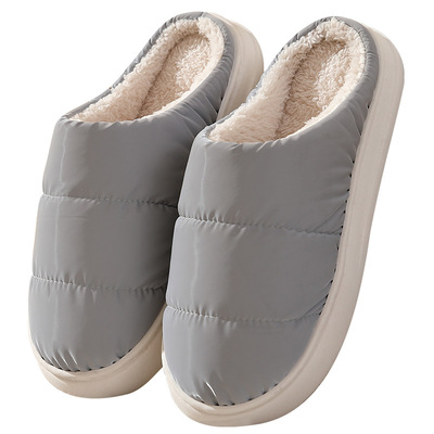 防水布加绒棉拖鞋保暖厚底