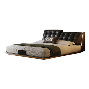 黑色云朵床不锈钢铁艺床主卧室碳素钢悬浮床架真皮软包双人床1米8