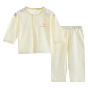 夏季婴幼儿纯棉薄款空调服套装长袖对开睡衣新生男女童无骨分体服