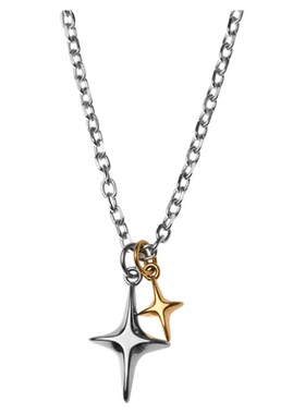 GuangYu金银拼色四芒星星吊坠男钛钢项链长款简约时尚毛衣链百搭
