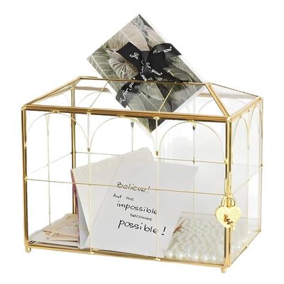 金色婚礼卡片收纳盒带锁生日