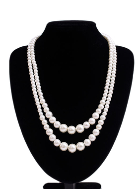 搭配旗袍珍珠项链摄影拍照配饰品双层叠戴颈链女士多层锁骨链529