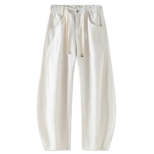 男士白色弯刀裤牛仔裤男潮牌痞帅青少年宽松阔腿裤男款裤子休闲裤