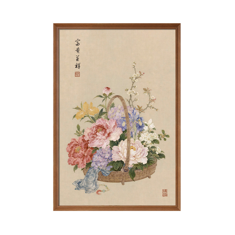 花开富贵客厅沙发背景墙挂画