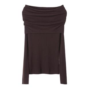 ROCO春季新款 16针120支精纺纯羊毛扬子纱一字领长袖露肩针织衫