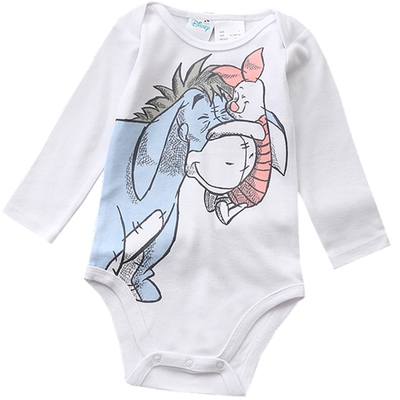迪家1-24M春秋婴童纯棉长袖连体包屁衣宝宝皮杰小猪Eeyore三角爬