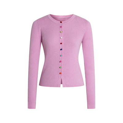 HeyDress彩虹扣软糯修身针织开衫