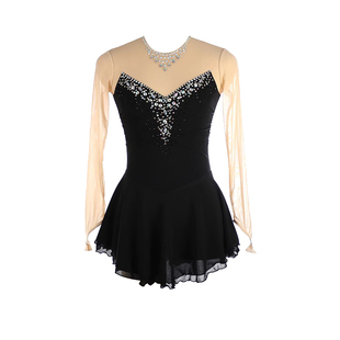 福诺人花样滑冰服表演服溜冰服定制儿童成女童比赛考级裙子黑彩钻